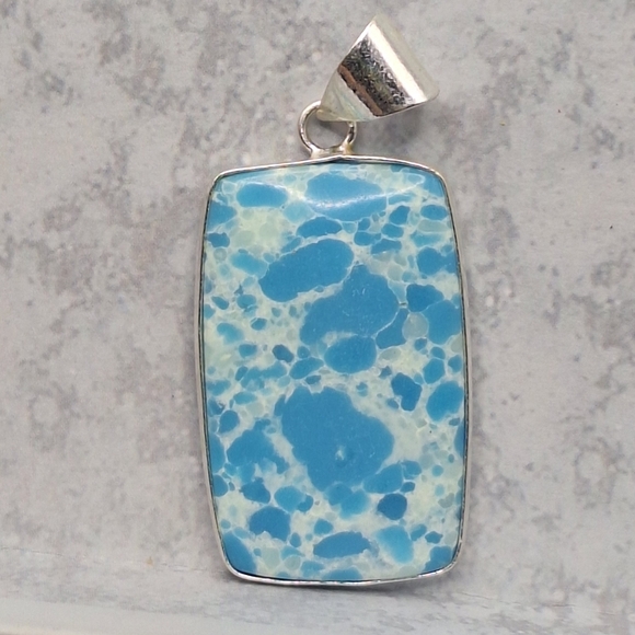 Jewelry - Natural Larimar Blue Stone Pendant Silver Plated Handmade